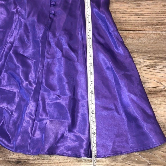 2/$30 Vtg Baby Doll A Line Purple Satin Night Gown Slip w Button Front - Picture 5 of 7